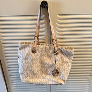 Michael Kors Cream and Tan Logo Tote